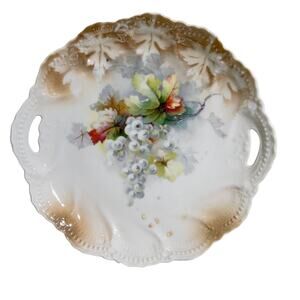 Leuchtenburg Plate Made In Germany Antique Vintage Dessert Cabinet Floral Grapes